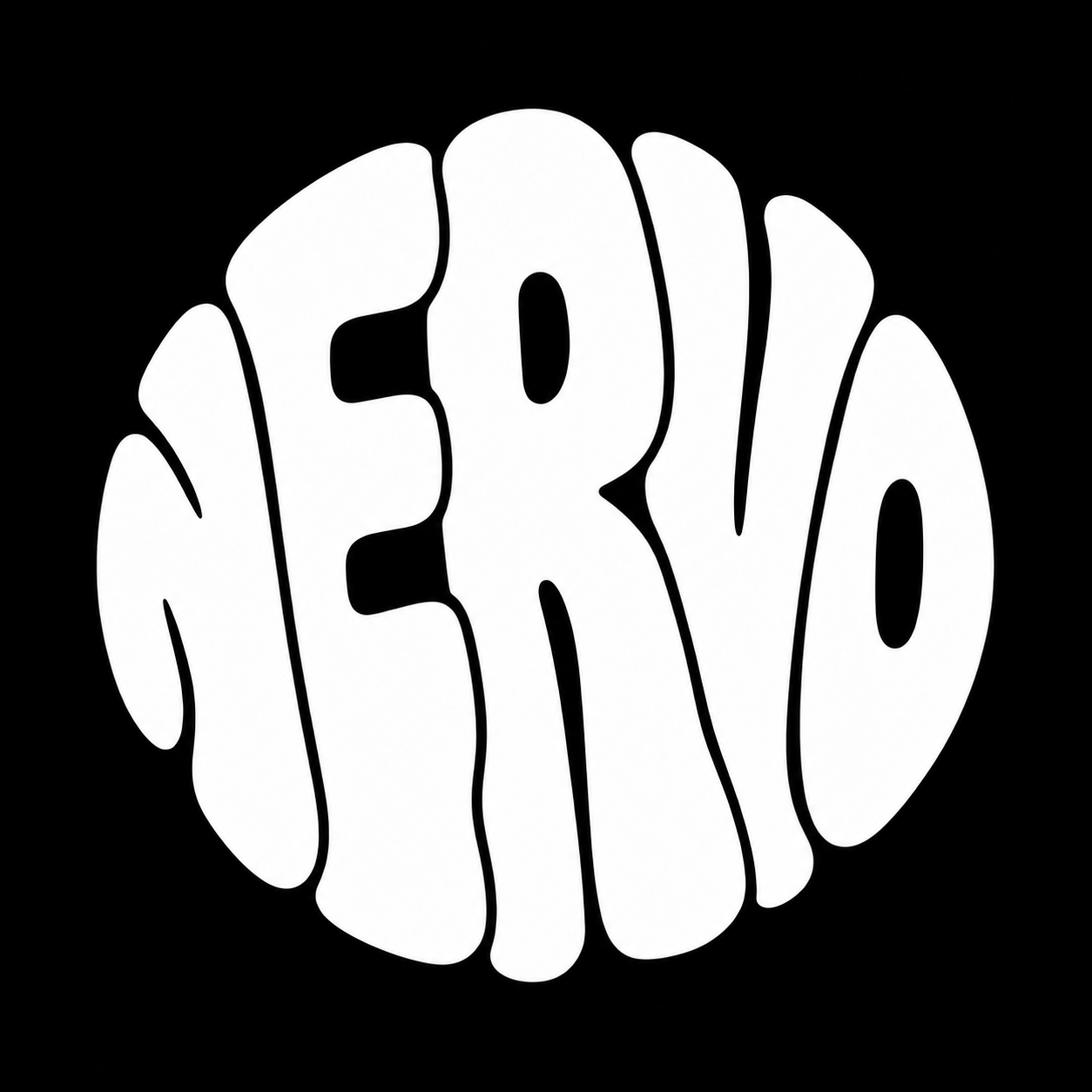 Nervo, logo de letras blancas estilo graffiti en forma circular